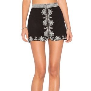 Joie Genovefa Black Embroidered Zip Front Mini Skirt